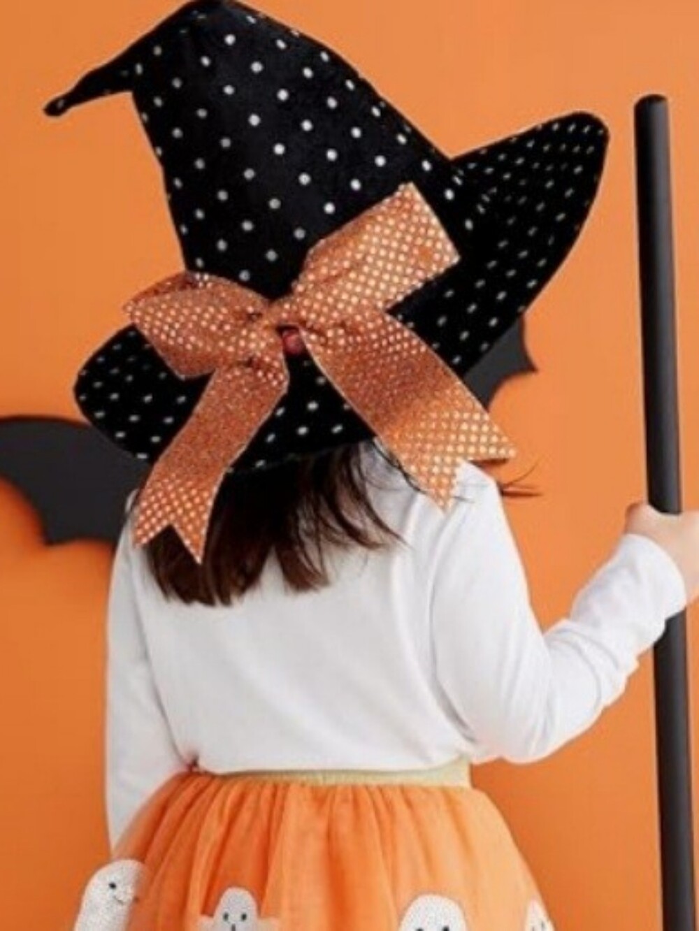 MudPie Black Polka Dot Witch Hat With Orange Bow & BLACK Ghost Tutu, NEW